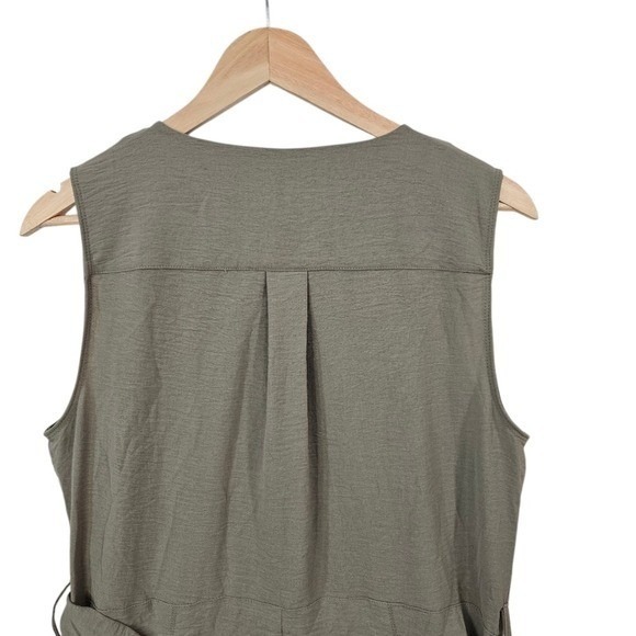 DKNY Sleeveless Belted Shirtdress Flared Vacation Office Summer Olive‎ Green - Picture 6 of 12